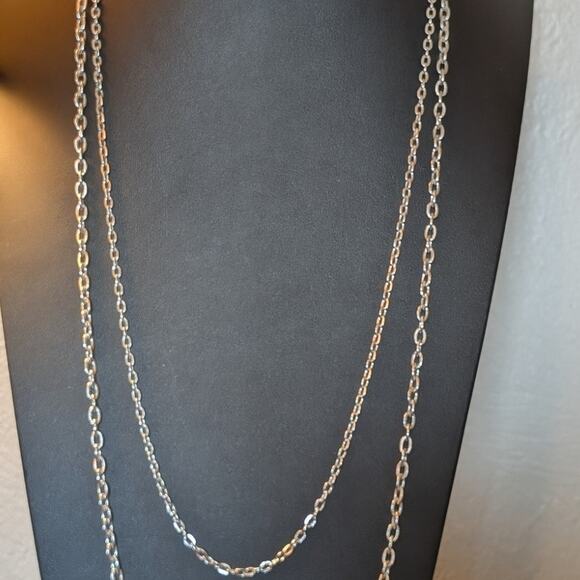 Sarah Cov Vintage Double Layer Silver Tone Textured Chain Necklace - Picture 4 of 4